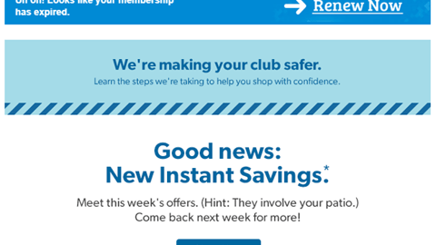 Sam's Club 'New Instant Savings' Email